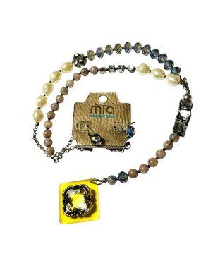 Mia Inspirations Lariat Necklace & Earrings Set Crystal & Pearl Beads